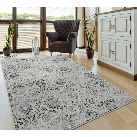 United Weavers Scarborough Glacier Distressed Onyx Woven Olefin Area Rug or Runner