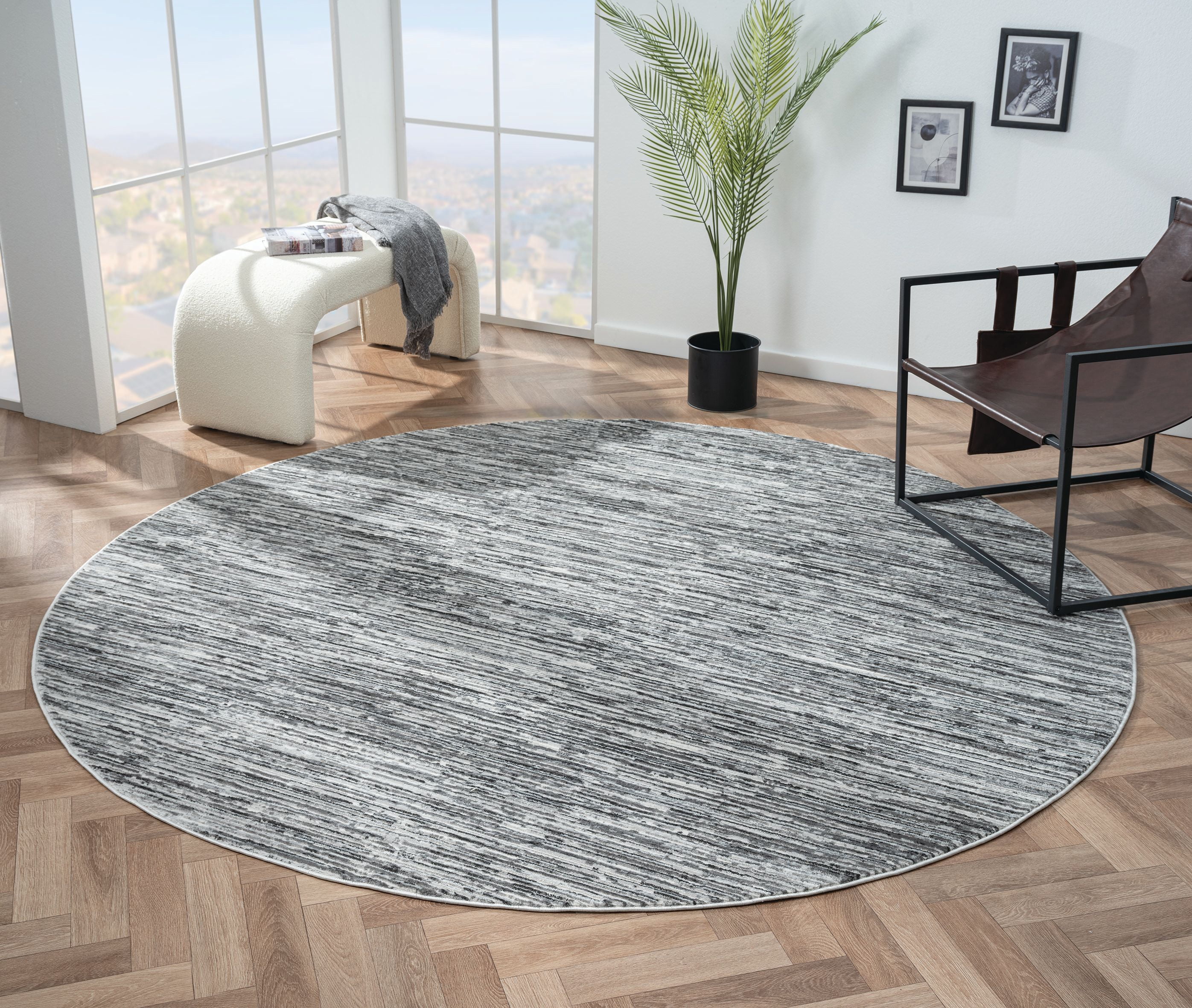 United Weavers Serendipity Otto Modern Abstract Round Rug, Charcoal, 7'11" x 7'11"