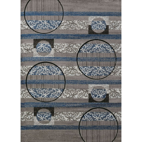 United Weavers Studio Area Rug 710-00572 Cymbals Grey Bars Circles 1' 11" x 7' 4" Rectangle
