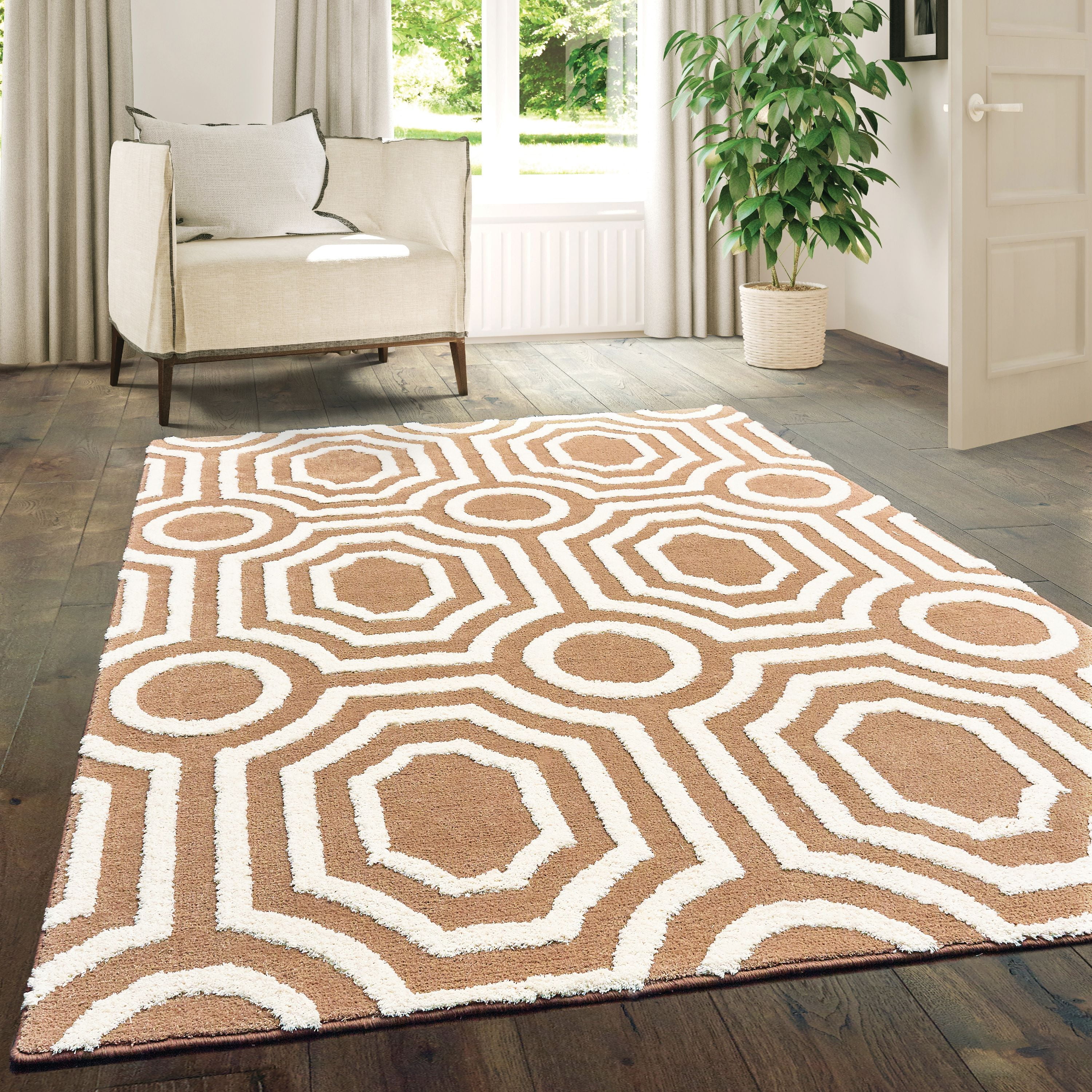 United Weavers Telegonus Circe Geometric Light Brown Woven Microfiber