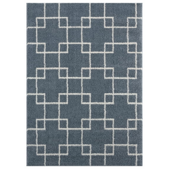 United Weavers Tranquility Area Rug 1840 20567 Aaru Blue/Grey Blocks Lines 7' 10" x 7' 10" Rectangle