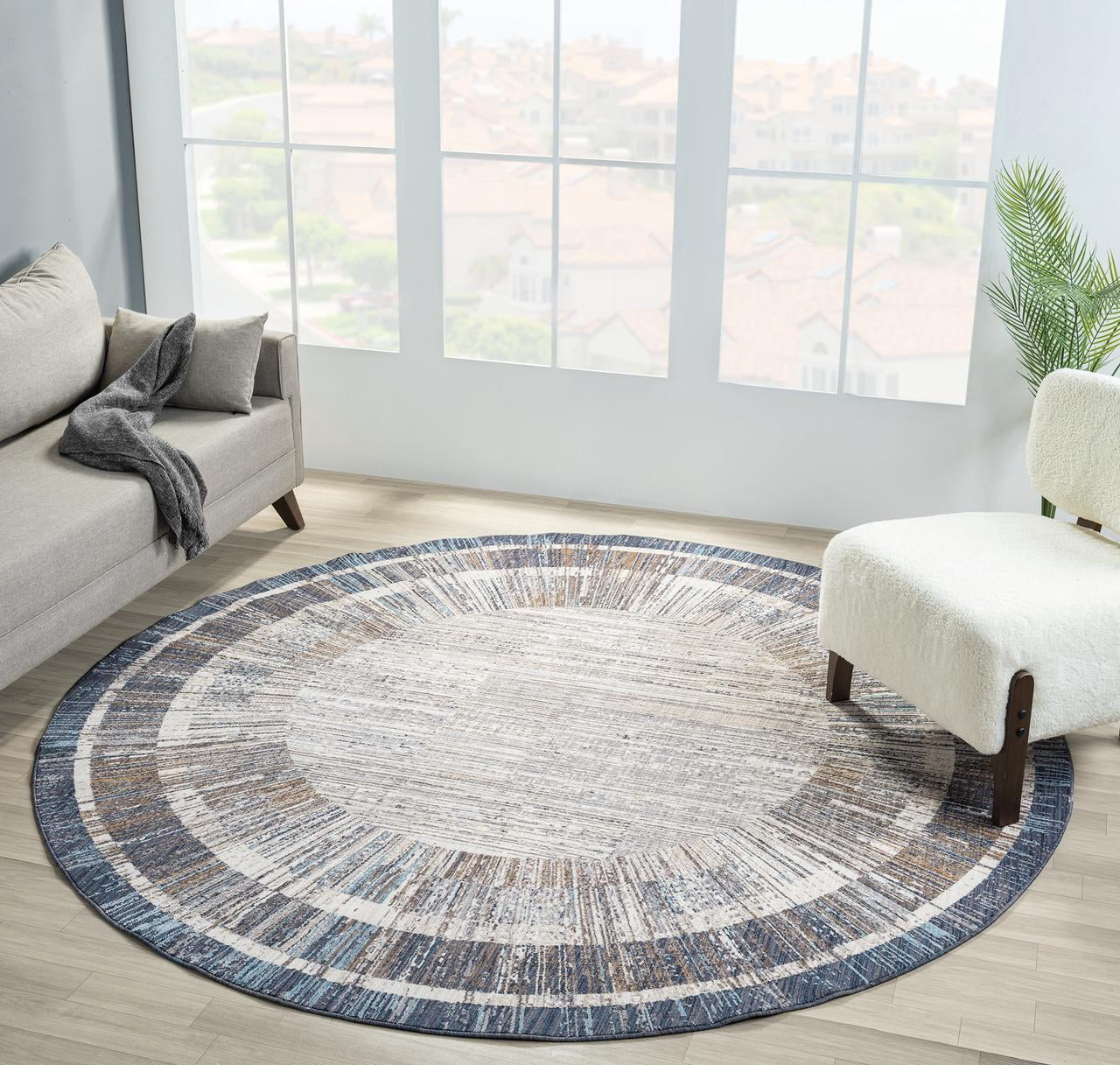 United Weavers Utopia Alden Contemporary Abstract Round Rug, Blue, 7'11" x 7'11"