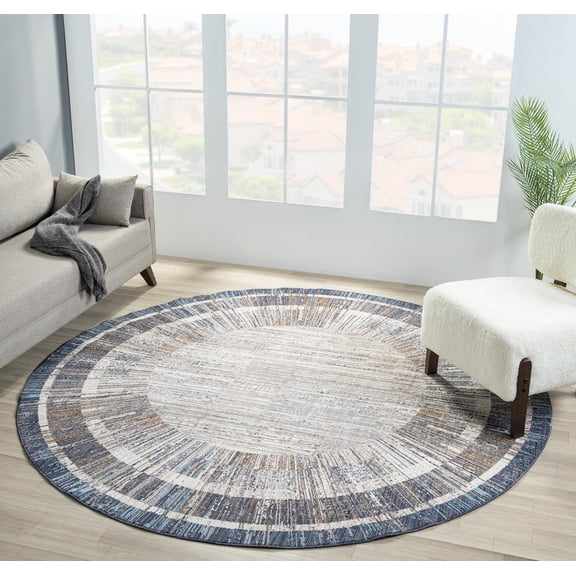 United Weavers Utopia Alden Contemporary Abstract Round Rug, Blue, 7'11" x 7'11"