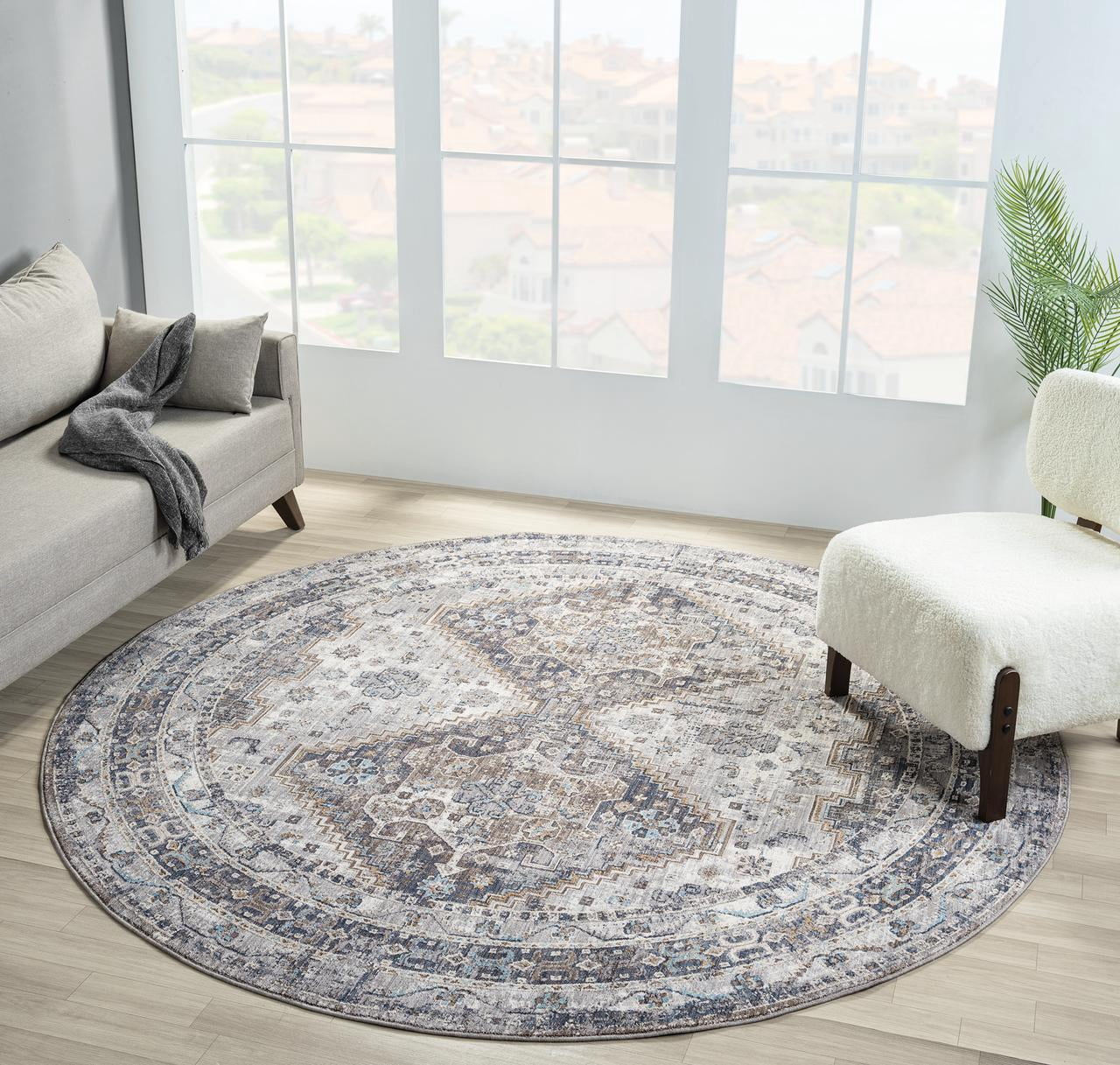 United Weavers Utopia Chester Oriental Border Round Rug, Blue, 7'11" x 7'11"
