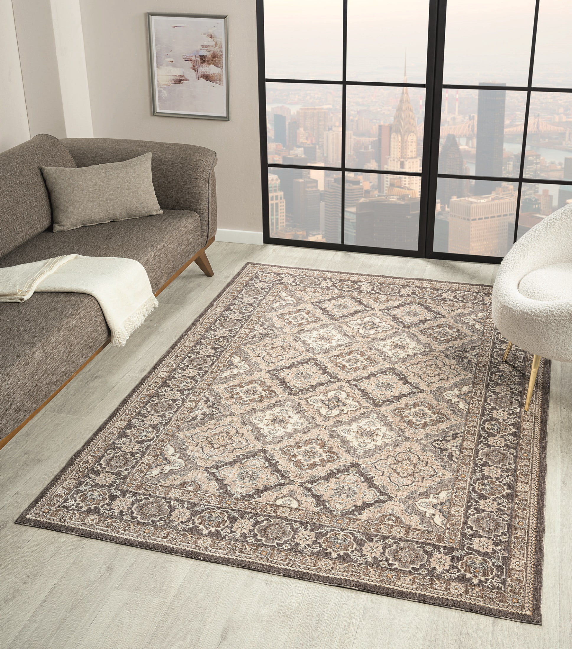 United Weavers Utopia Easton Oriental Border Area Rug, Grey, 7'10" x 10'6"