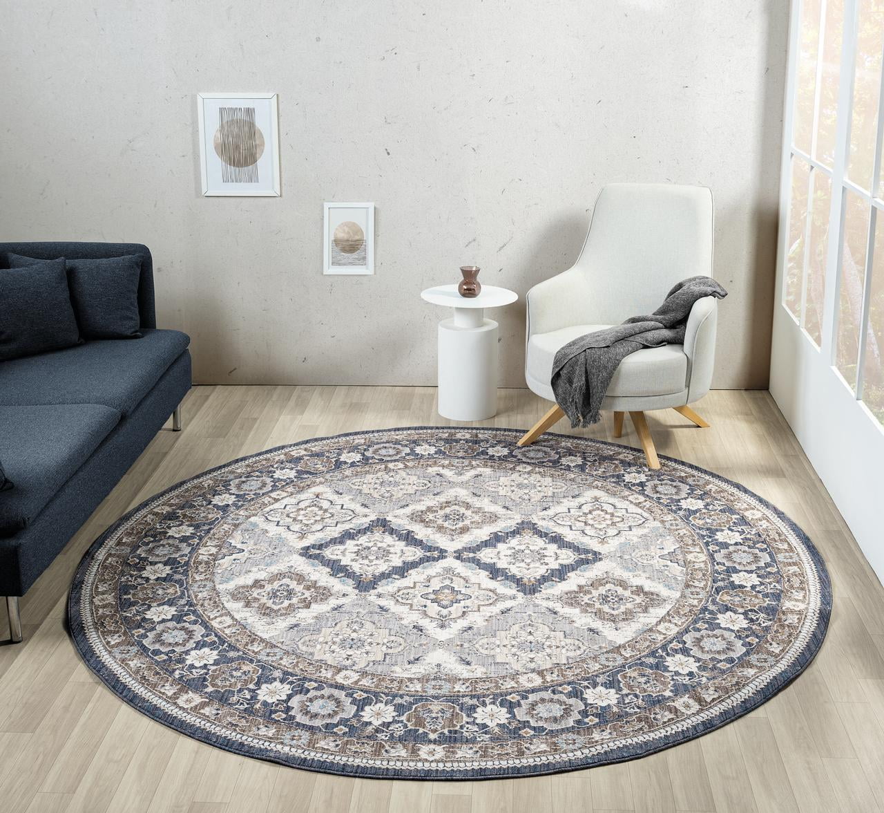 United Weavers Utopia Easton Oriental Border Round Rug, Blue, 7'11" x 7'11"