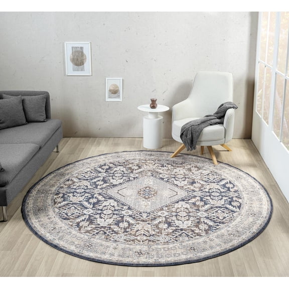 United Weavers Utopia Eugene Oriental Border Round Rug, Brown, 7'11" x 7'11"