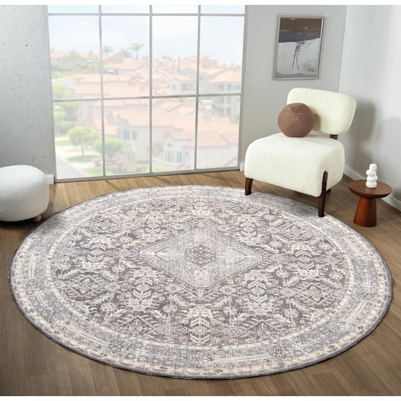 United Weavers Utopia Eugene Oriental Border Round Rug, Grey, 7'11" x 7'11"