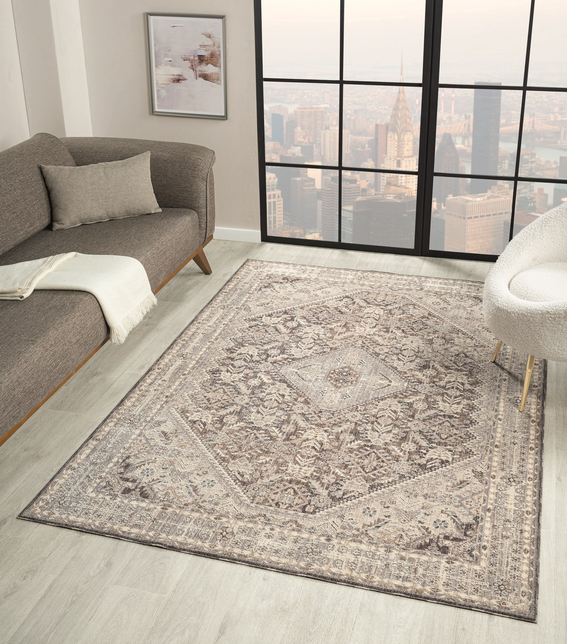 United Weavers Utopia Eugene Oriental Border Runner Rug, Grey, 2'7" x 7'2"