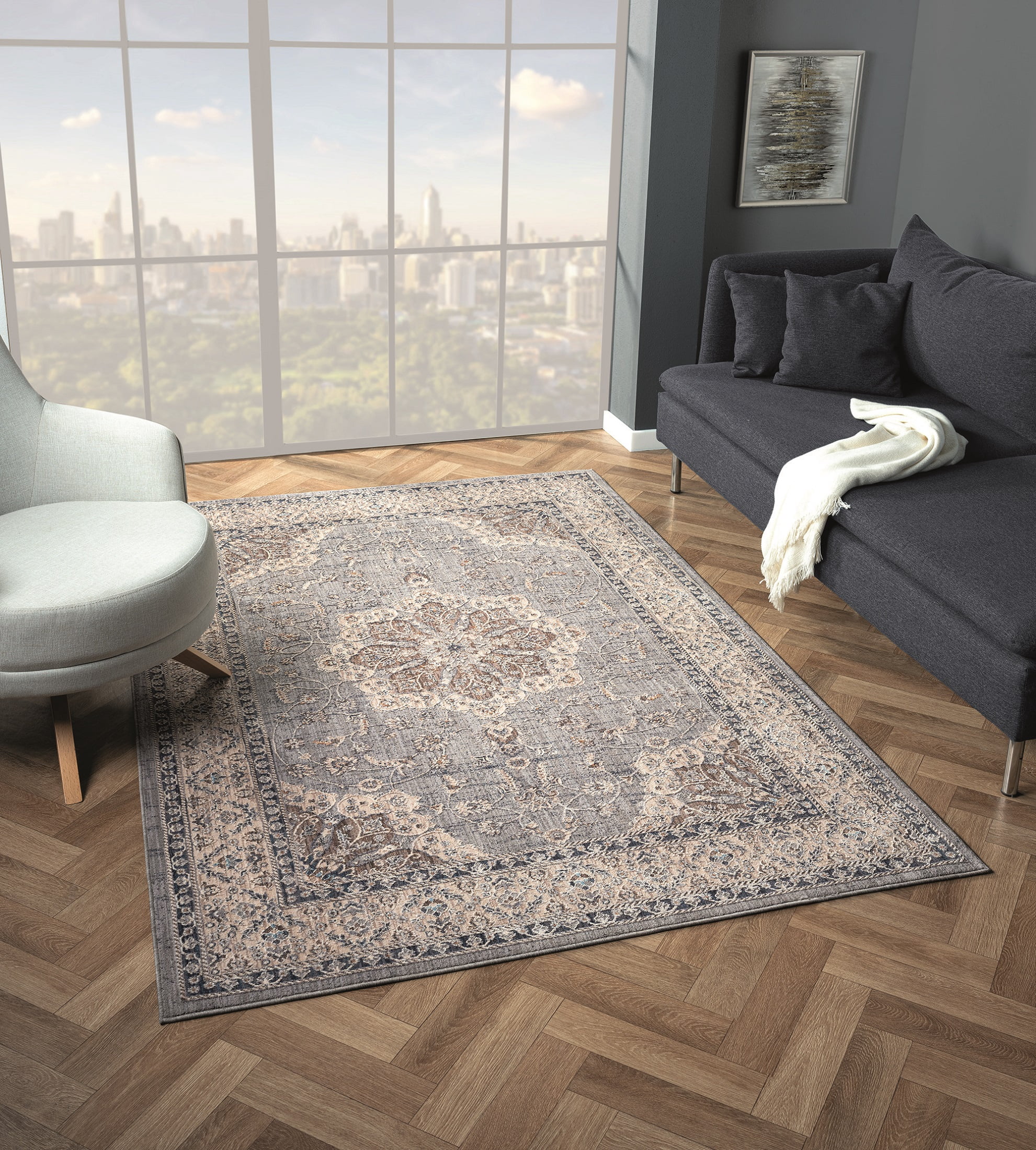 United Weavers Utopia Kerry Oriental Border Area Rug, Blue, 5'3" x 7'2"