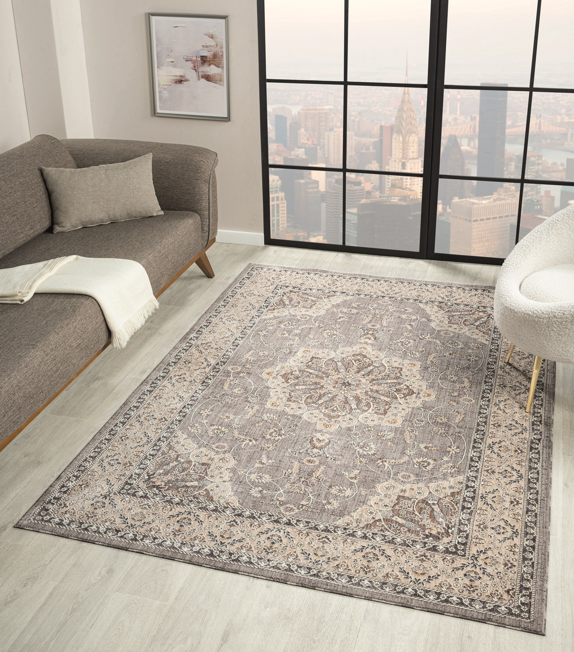 United Weavers Utopia Kerry Oriental Border Area Rug, Grey, 5'3" x 7'2"