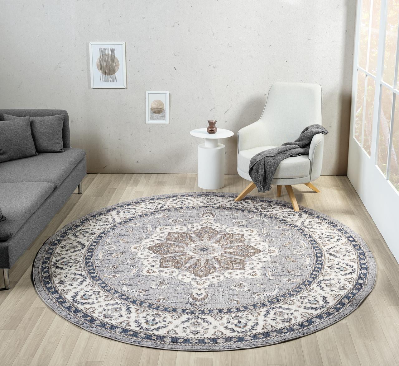United Weavers Utopia Kerry Oriental Border Round Rug, Blue, 7'11" x 7'11"