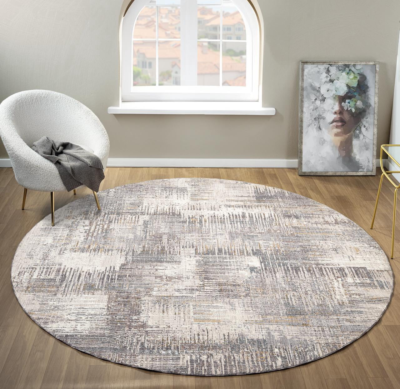 United Weavers Utopia Lorraine Contemporary Abstract Round Rug, Grey, 7'11" x 7'11"