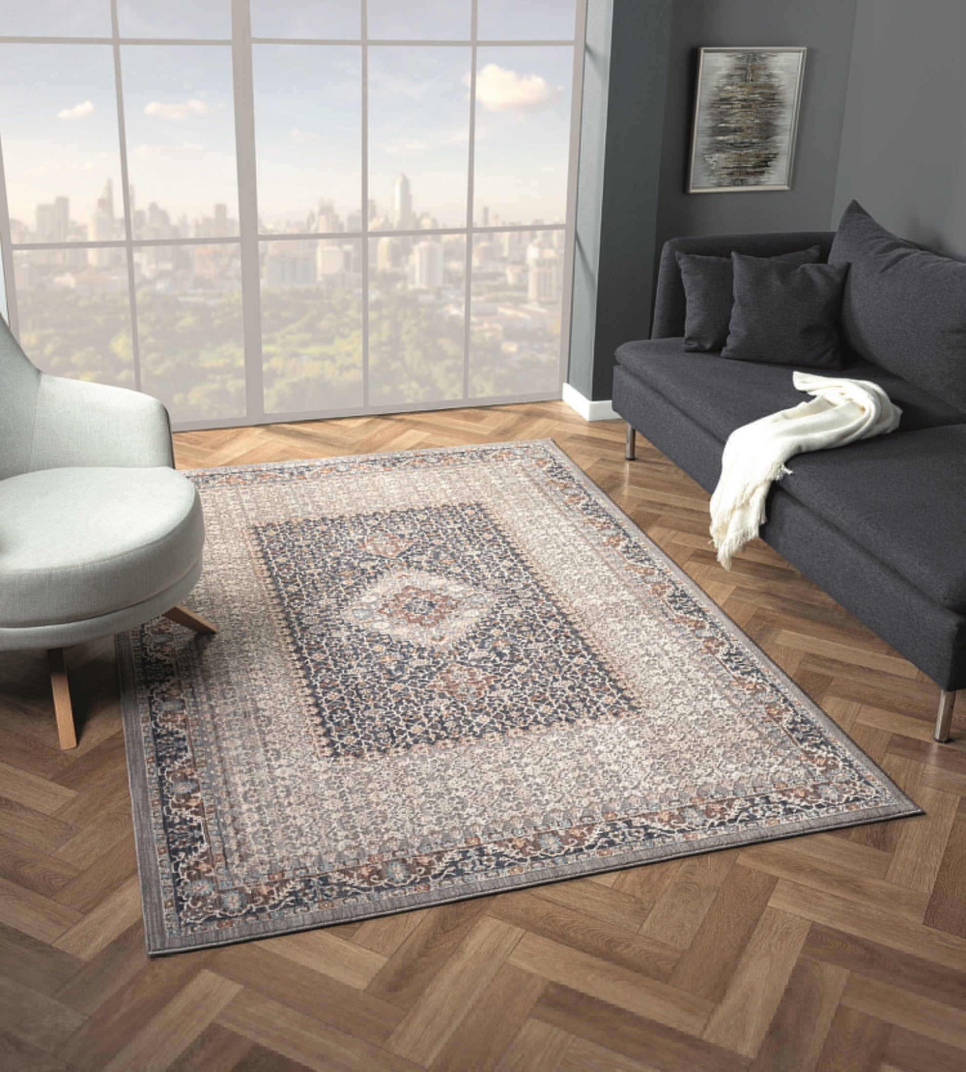 United Weavers Utopia Rosario Oriental Border Area Rug, Blue, 7'10" x 10'6"