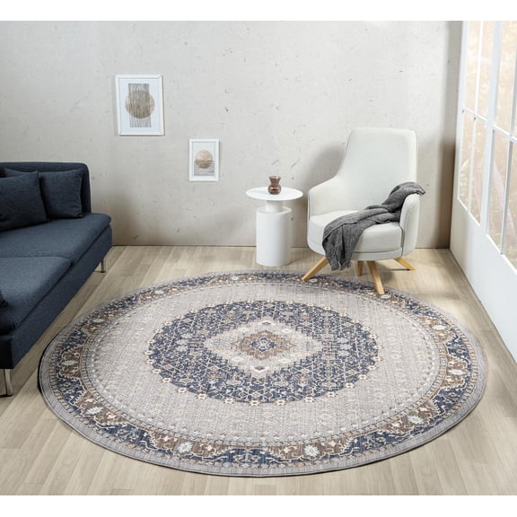 United Weavers Utopia Rosario Oriental Border Round Rug, Blue, 7'11" x 7'11"