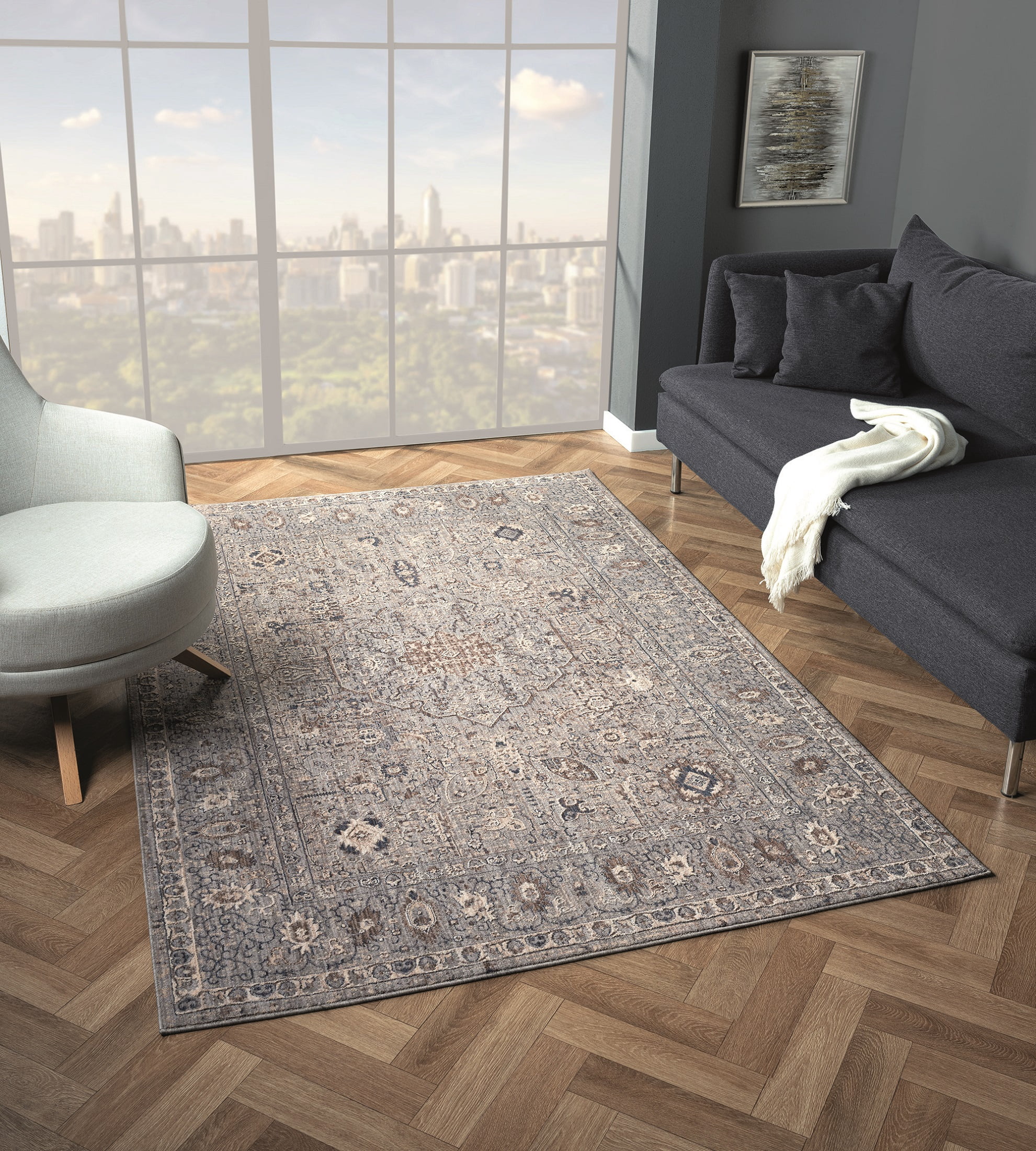 United Weavers Utopia Roseau Contemporary Abstract Area Rug, Blue, 5'3" x 7'2"