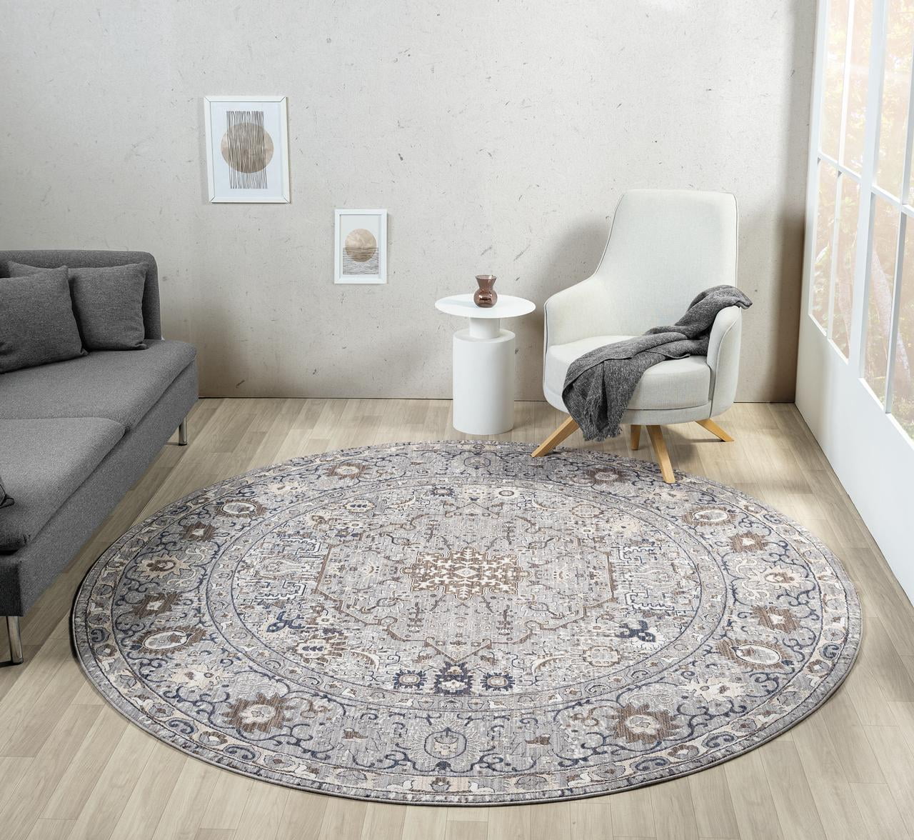 United Weavers Utopia Roseau Contemporary Abstract Round Rug, Blue, 7'11" x 7'11"