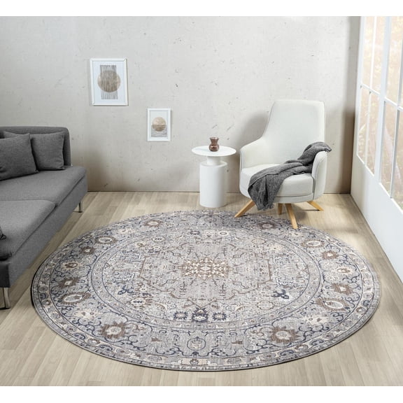 United Weavers Utopia Roseau Contemporary Abstract Round Rug, Blue, 7'11" x 7'11"