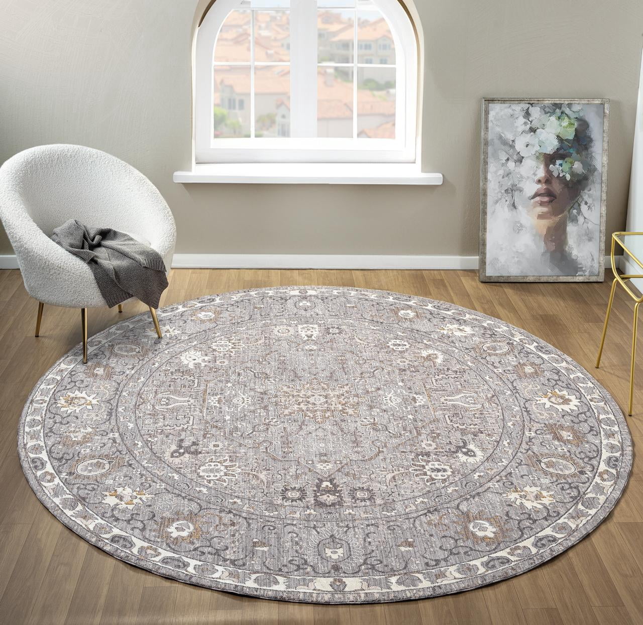 United Weavers Utopia Roseau Contemporary Abstract Round Rug, Grey, 7'11" x 7'11"
