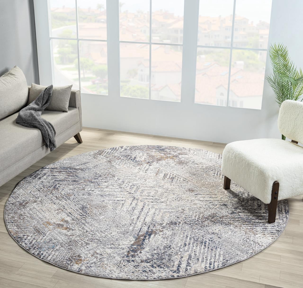 United Weavers Utopia Skye Contemporary Abstract Round Rug, Blue, 7'11" x 7'11"