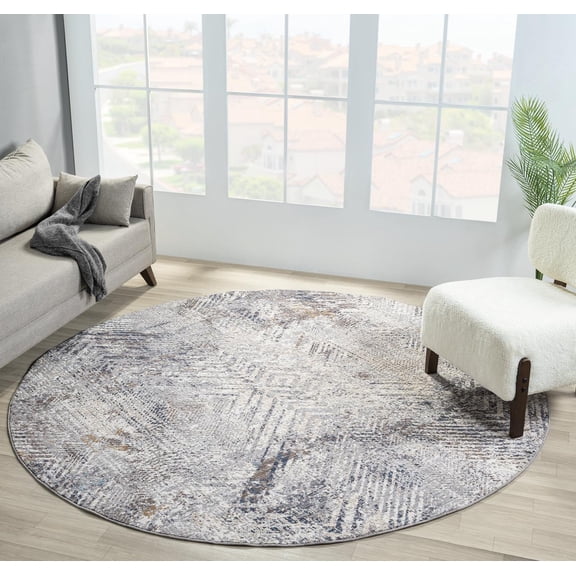United Weavers Utopia Skye Contemporary Abstract Round Rug, Blue, 7'11" x 7'11"