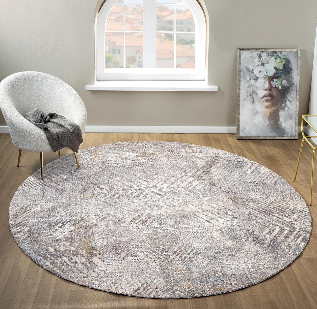 United Weavers Utopia Skye Contemporary Abstract Round Rug, Grey, 7'11" x 7'11"