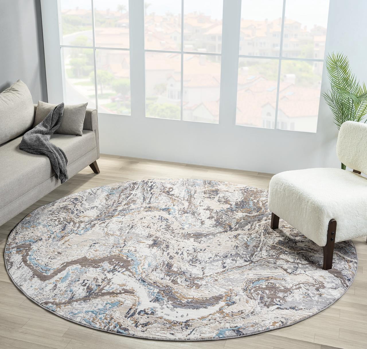 United Weavers Utopia Verona Contemporary Abstract Round Rug, Blue, 7'11" x 7'11"