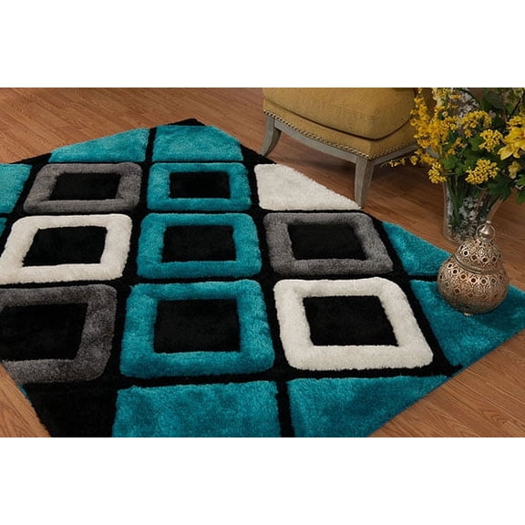 United Weavers Veria Blitzen Shag Geometric Area Rug, Aqua, 5'3" X 7'2"