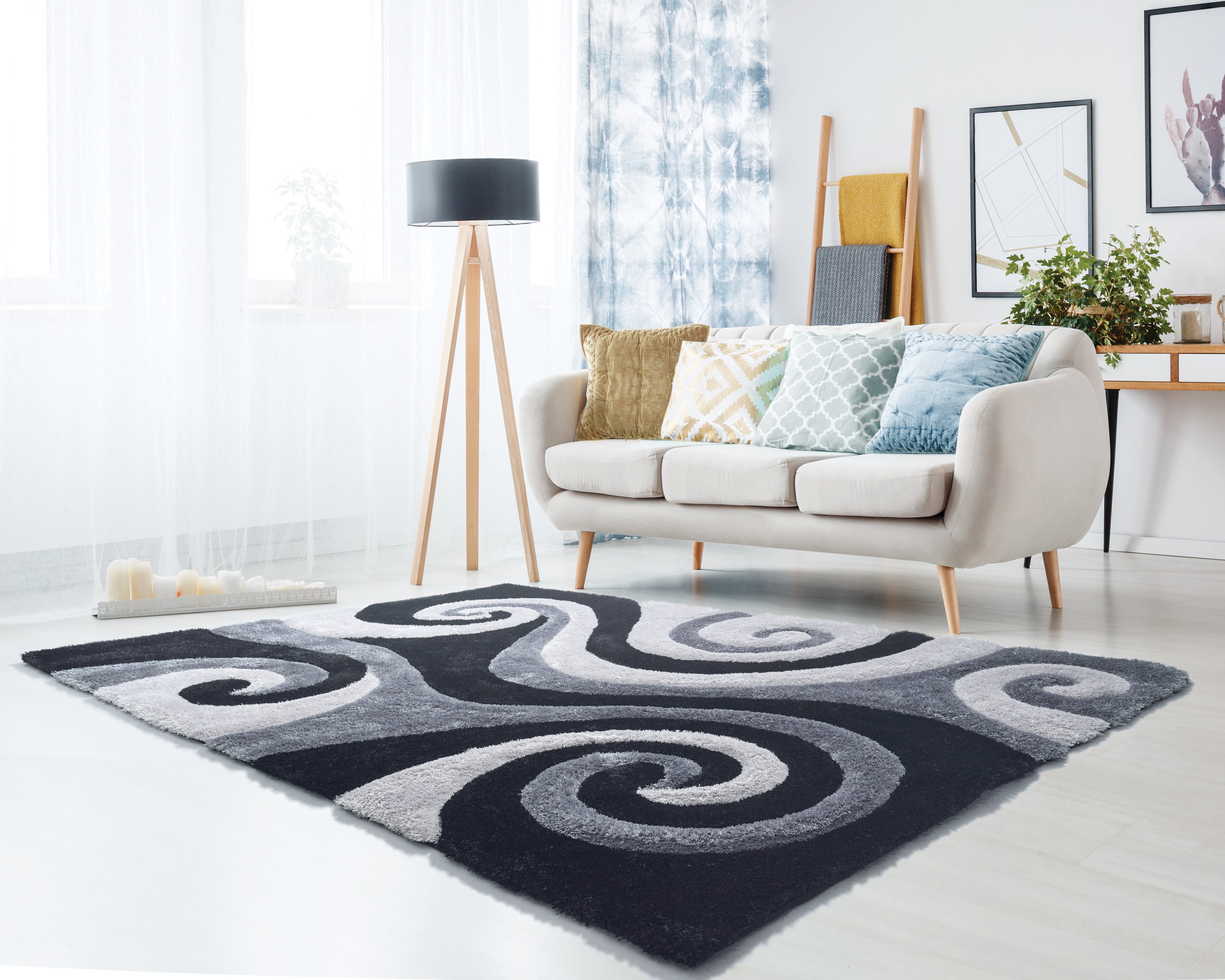 United Weavers Veria Cissa Shag Black Hand Carved Polyester Area Rug