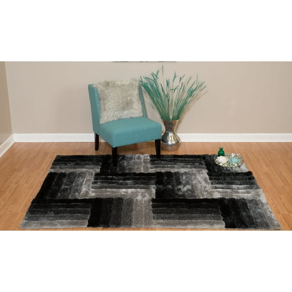 United Weavers Veria Doux Shag Geometric Accent Rug, Black, 1'10" X 3'