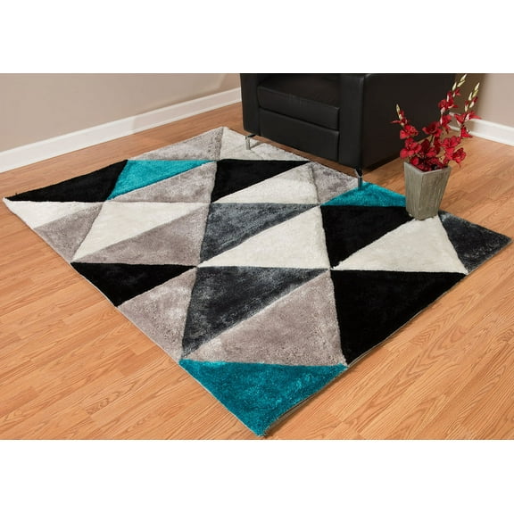 United Weavers Veria Freyja Shag Geometric Accent Rug, Aqua, 1'10" X 3'