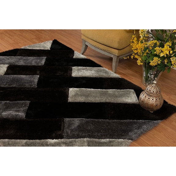 United Weavers Veria Hearthstone Shag Geometric Area Rug, Black,  5'3" X 7'2"