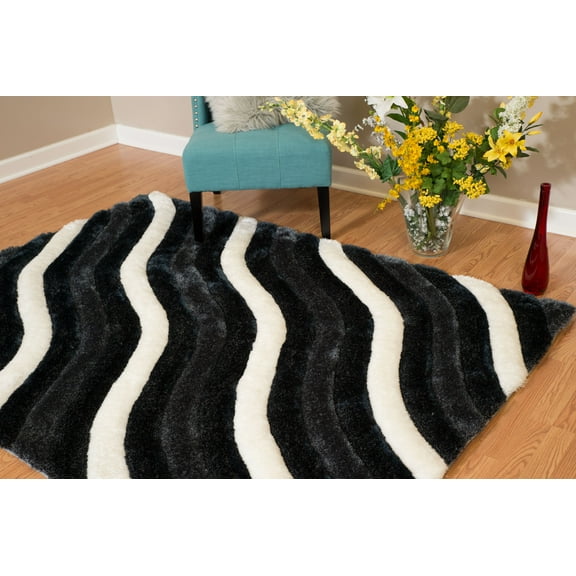 United Weavers Veria Mekan Shag Abstract Accent Rug, Black, 1'10" X 3'