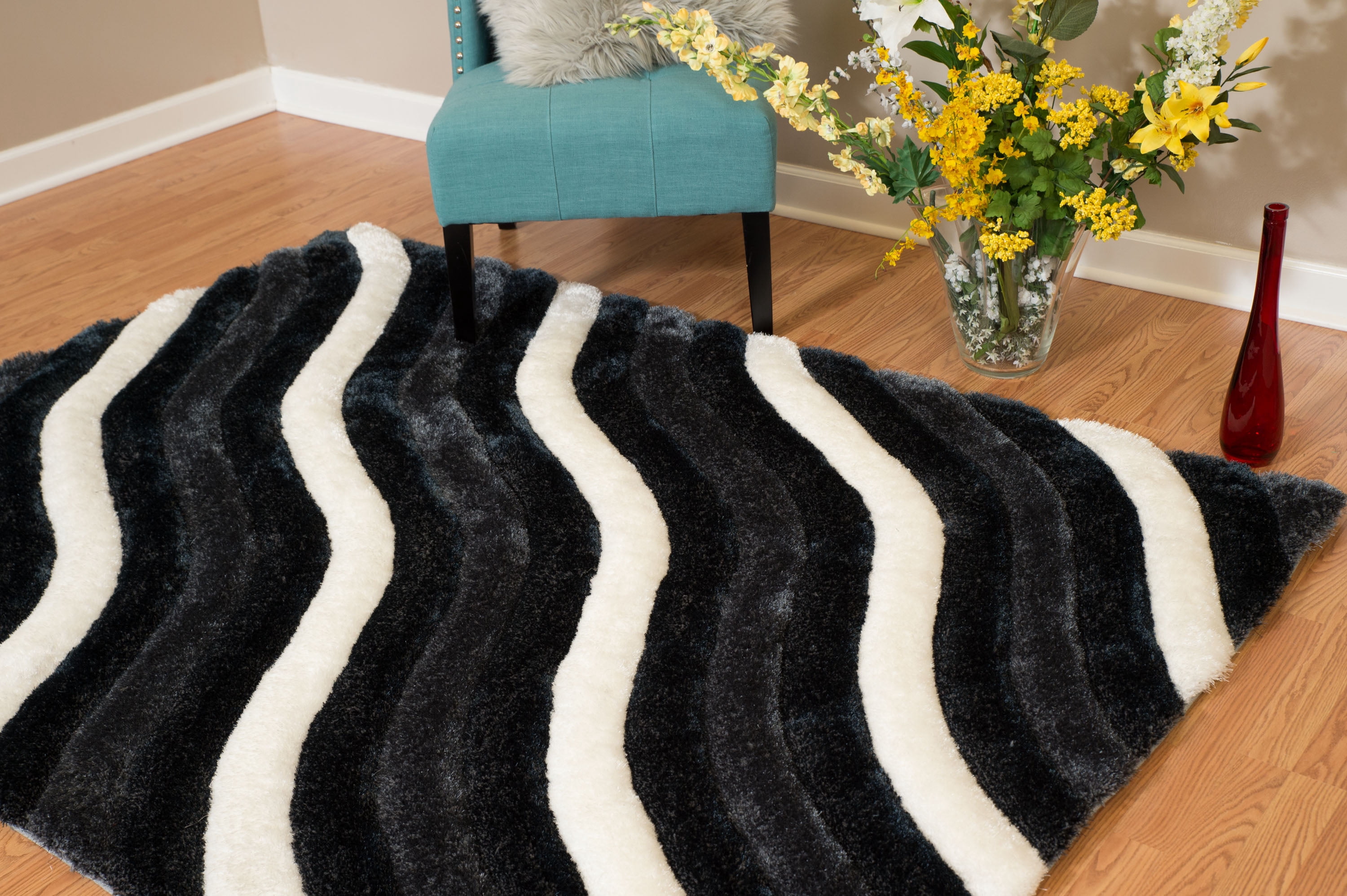 United Weavers Veria Mekan Shag Abstract Area Rug, Black, 7'10" X 10'6"