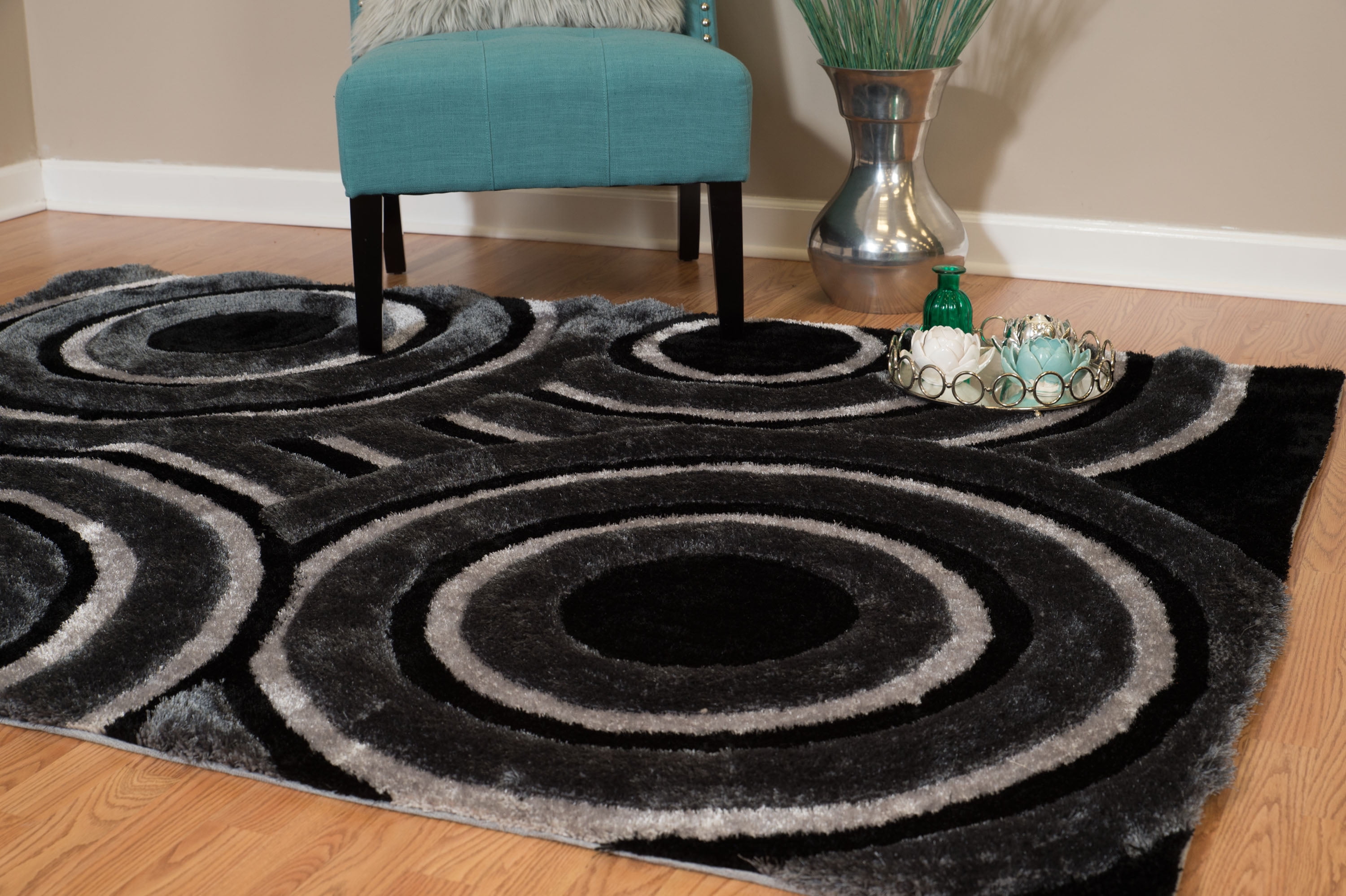 United Weavers Veria Pehme Shag Geometric Accent Rug, Black, 1'10" X 3'