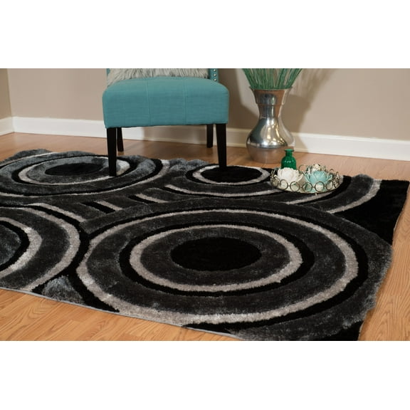 United Weavers Veria Pehme Shag Geometric Accent Rug, Black, 1'10" X 3'