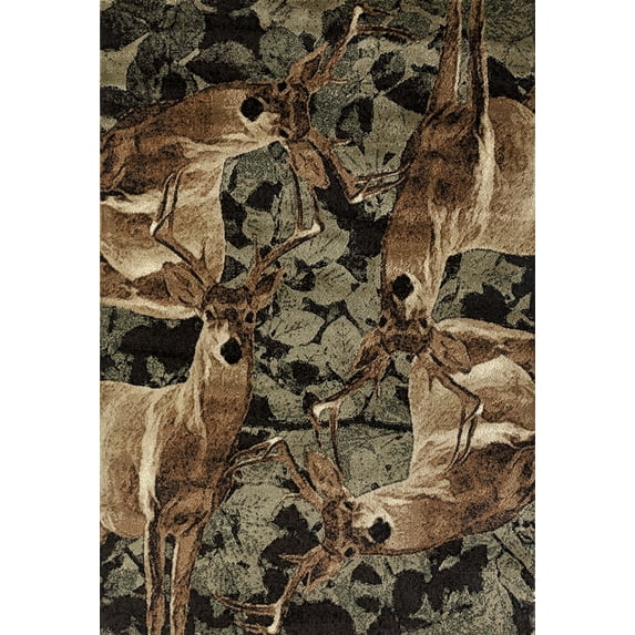 United Weavers Woodside Area Rug 712 30275 Deer Kin Multi Antlers Nature 5' 3" x 7' 2" Rectangle