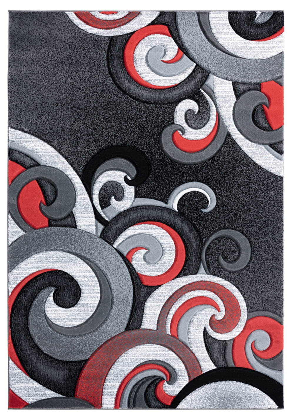 Red and Gray Geometric Swirl 2' x 3' Synthetic Rug