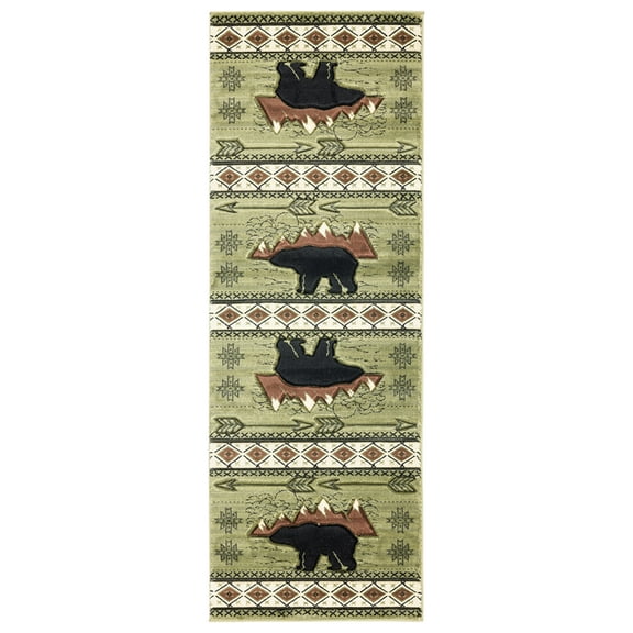 United Weavers Cottage Area Rug 2055 41845 Timberland Green Arrows Bears 2' 7" x  7' 4" Rectangle