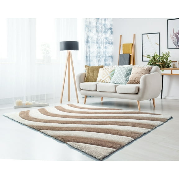 United Weavers of America Abstract Shag Contemporary Area Rugs, Beige