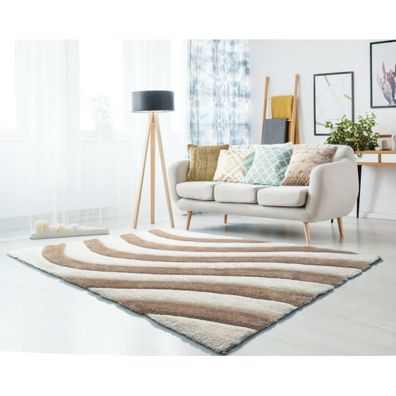United Weavers of America Abstract Shag Contemporary Area Rugs, Beige
