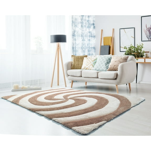 United Weavers of America Abstract Shag Contemporary Area Rugs, Beige
