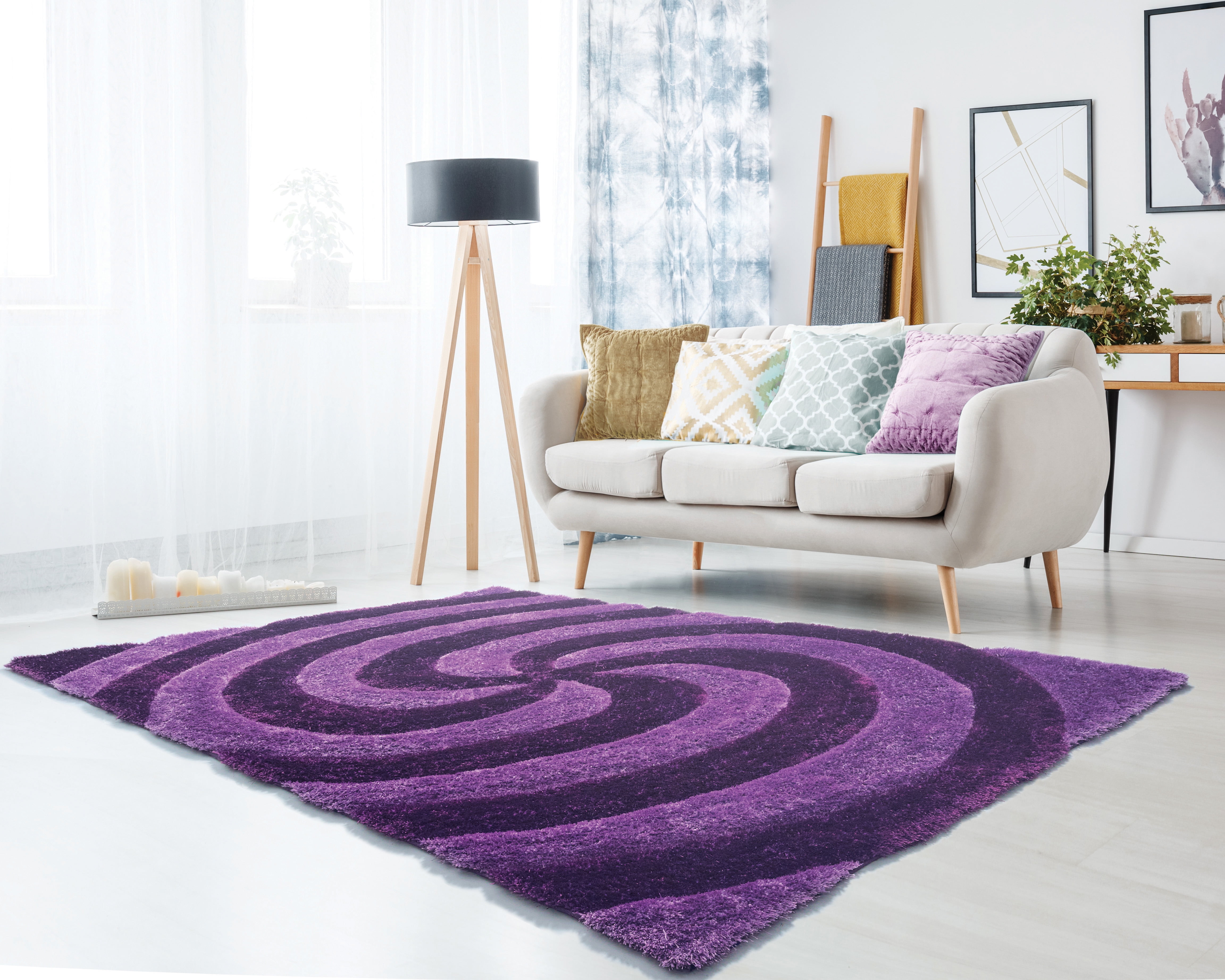 United Weavers of America Abstract Shag Contemporary Area Rugs, Purple
