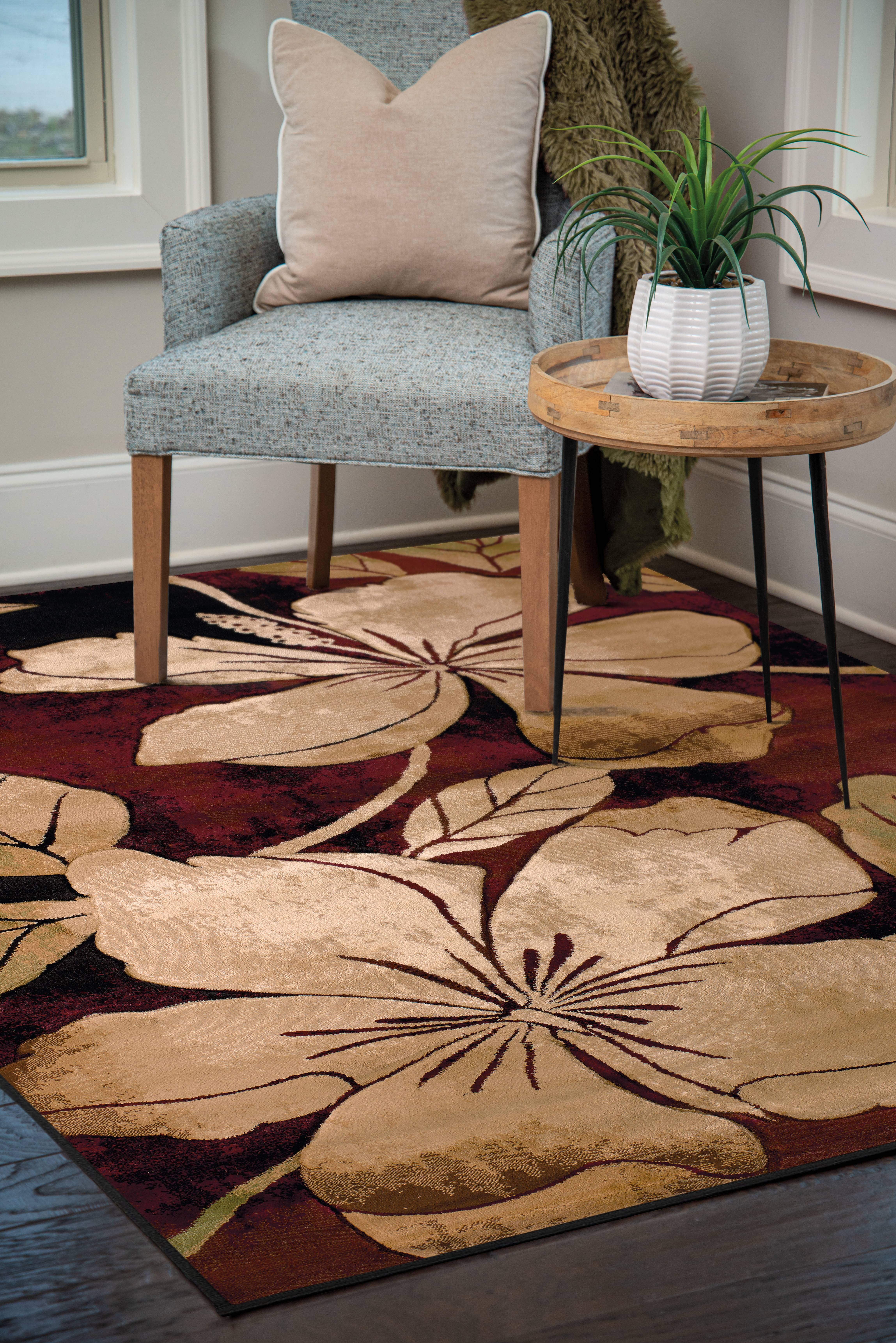 United Weavers of America Charlize Flower Modern Area Rugs, Burgundy Red