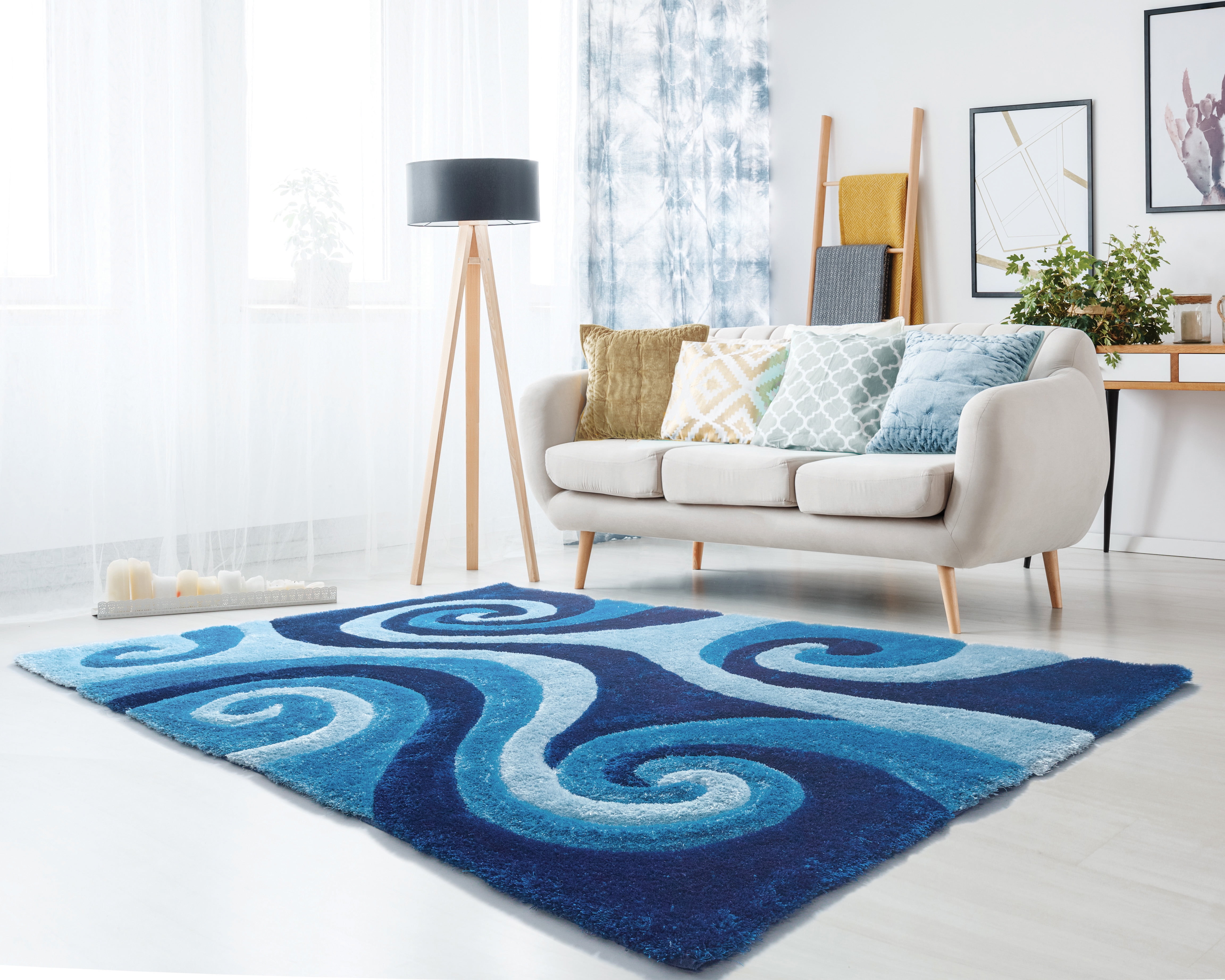 United Weavers of America Swirl Shag Contemporary Area Rugs, Blue