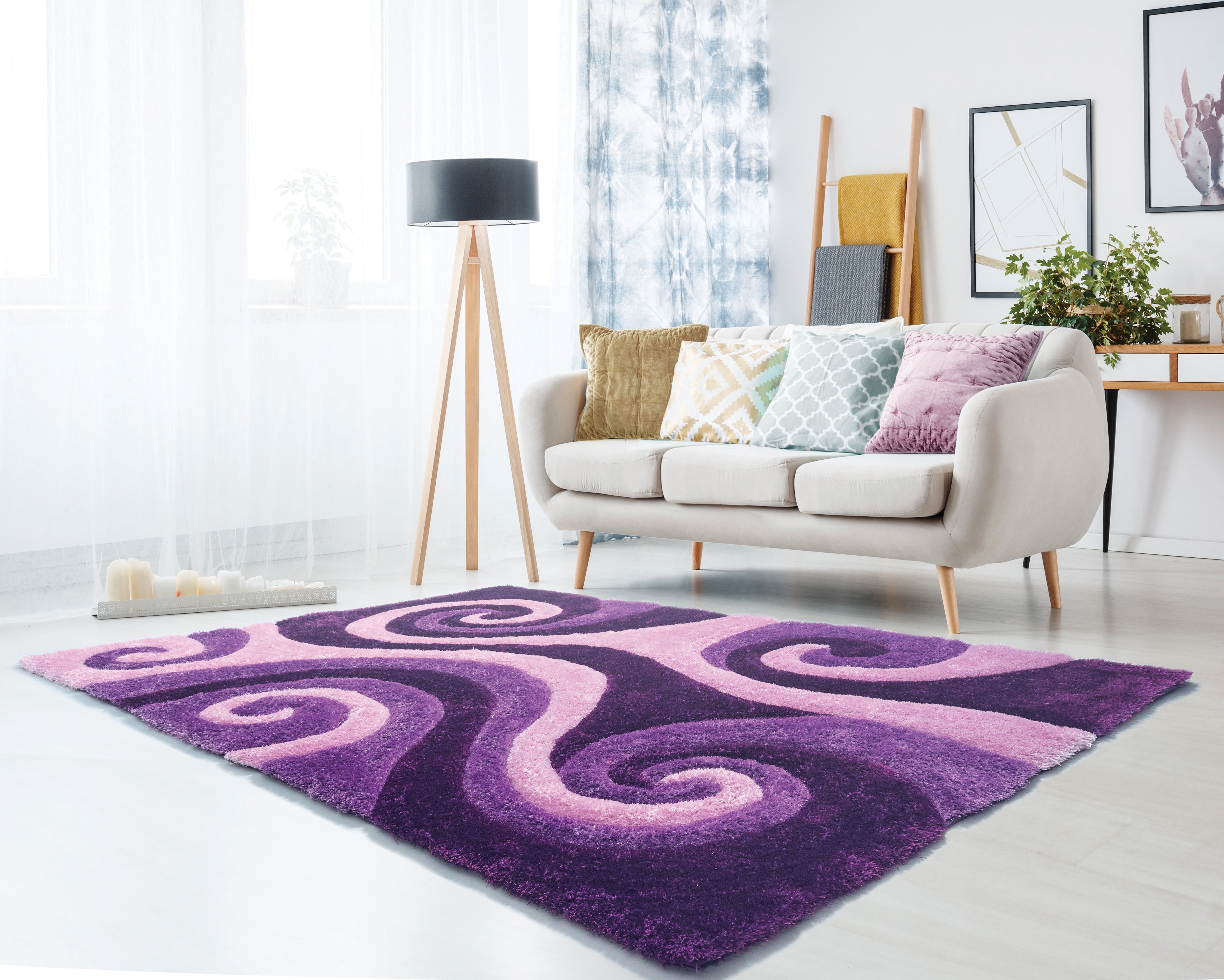 United Weavers of America Swirl Shag Contemporary Area Rugs, Purple