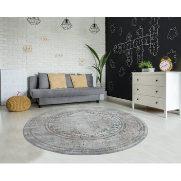 United Weavers of America Symphony Grey Bordered Medallion Round Rug, 7'10" Round