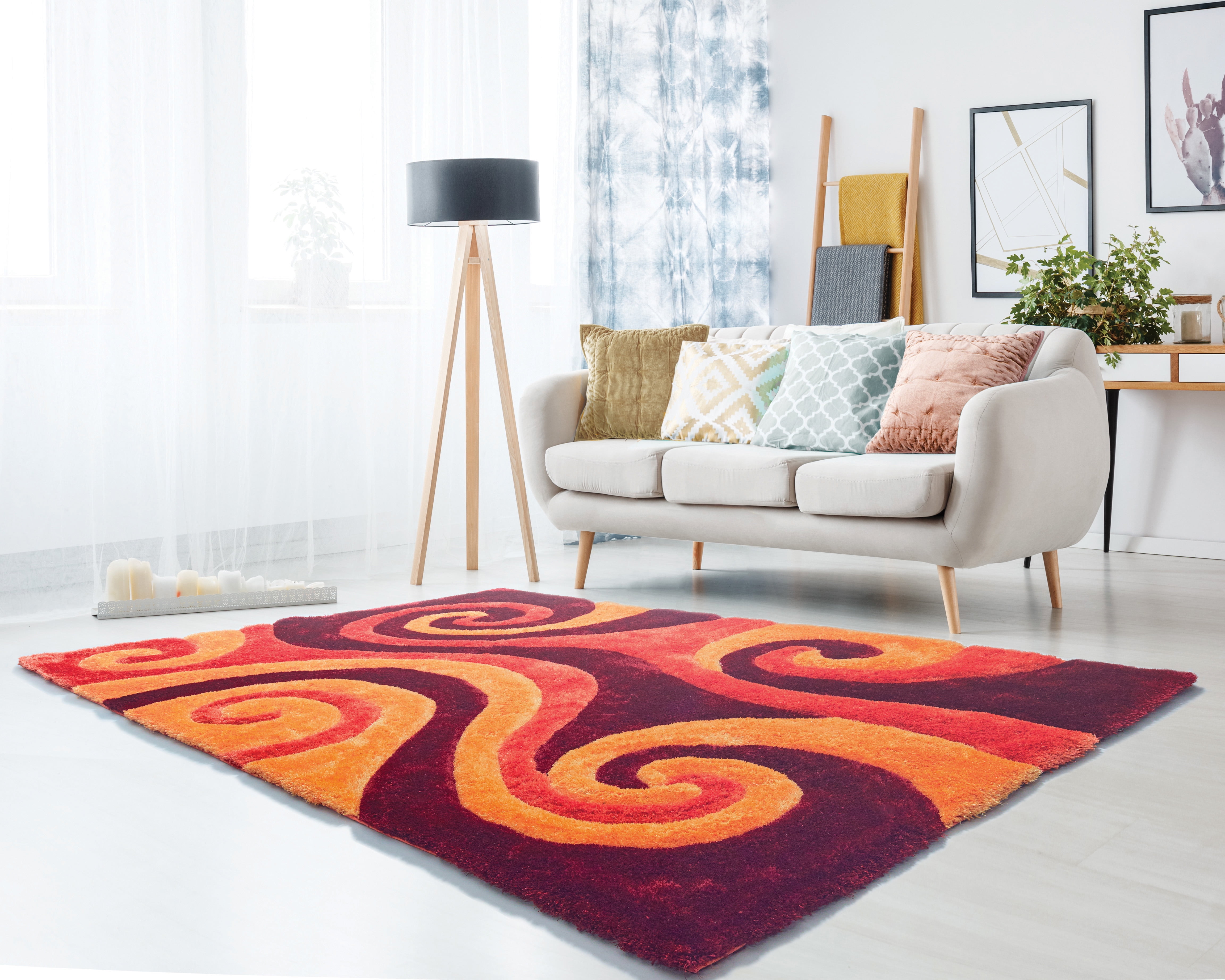 United Weavers of America Veria Cissa Shag Swirl Shag Contemporary Area Rugs, Orange