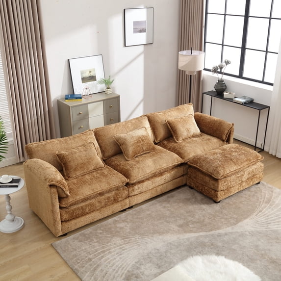 United We Win 112 Inch Oversized L Shaped Sectional Sofa for Living Room, Modern Chenille Cloud Couch with Removable Ottoman, Modular Sleeper Couch with Memory Foam