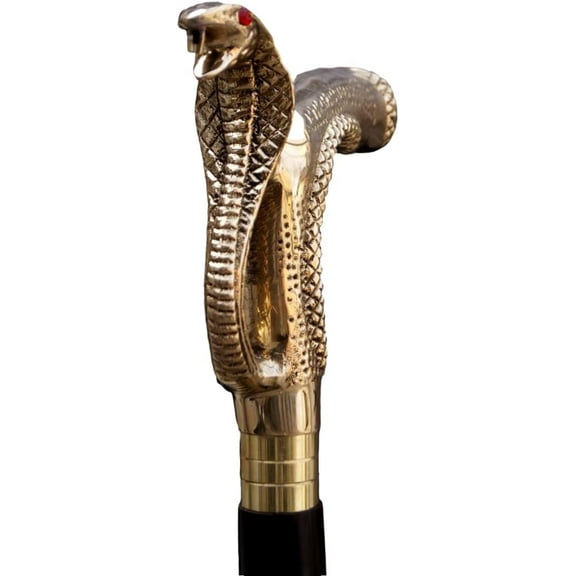 United handicrafts 37 Inch Solid Brass Snake Handle Walking Cane Stick Vintage Black Wooden Stick Three Fold Walking Cane Beautiful Gift Item Size